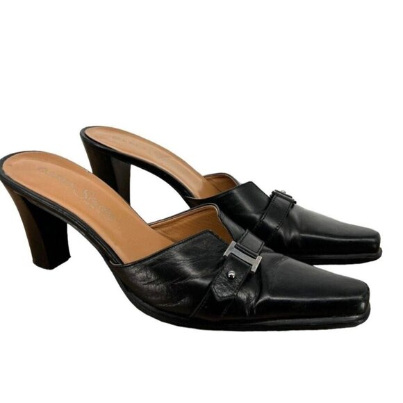 GAMA Studio Made in Italy Leather Mules Heels Black -Size 6.5B - Picture 1 of 7
